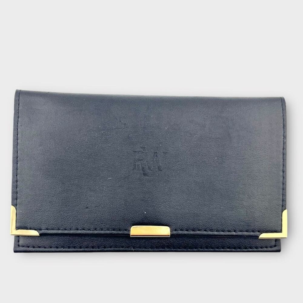 RAYMOND WEIL black leather slim card case gold hardware